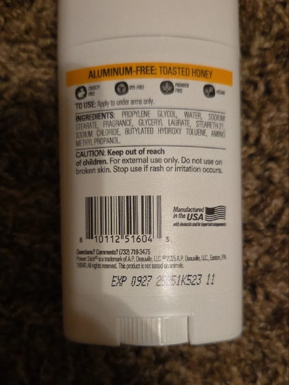 2 Toasted Honey Aluminum-Free Deodorant Sticks